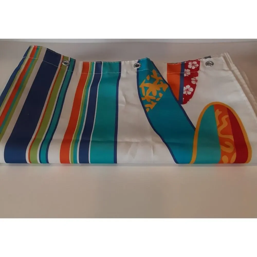 Mainstreet & Home Surfboard & Floral Shower Curtain w/ Hooks Ocean Vibes